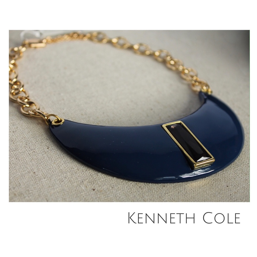 Kenneth Cole Navy Resin Statement Necklace with Gold Chain